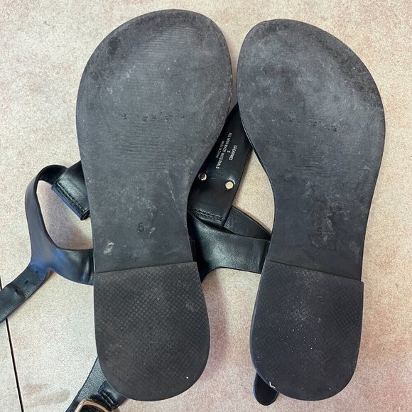 Guess Black & Gold T-Strap Sandals - Picture 8 of 10